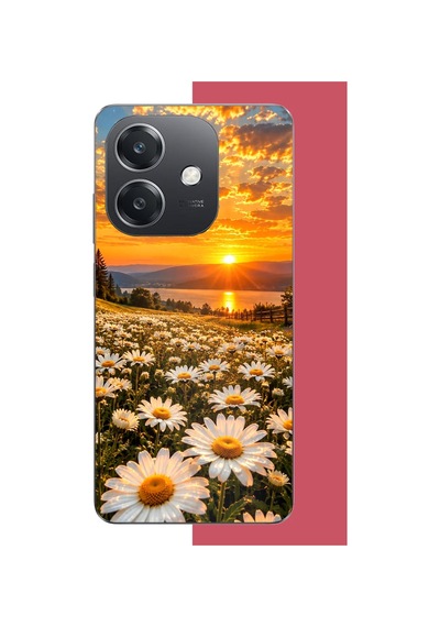 Oppo A3 Uyumlu Papatya Tarlasında Gün Batımı Baskılı Silikon Kılıf Renkli