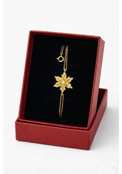 Çekirdekjewelry 925 Ayar Gümüş Şampanya Taşlı Lotus Bileklik Sarı
