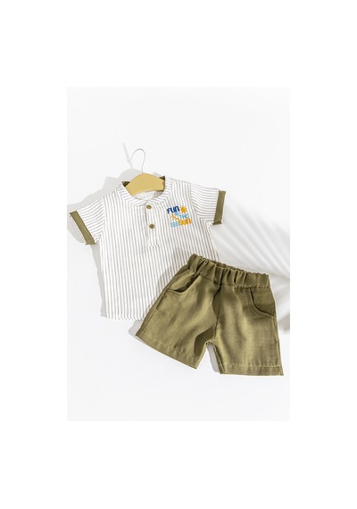 Babymod Güneş İşlemeli Erkek Bebek Yazlık Müslin Şortlu Takım 001