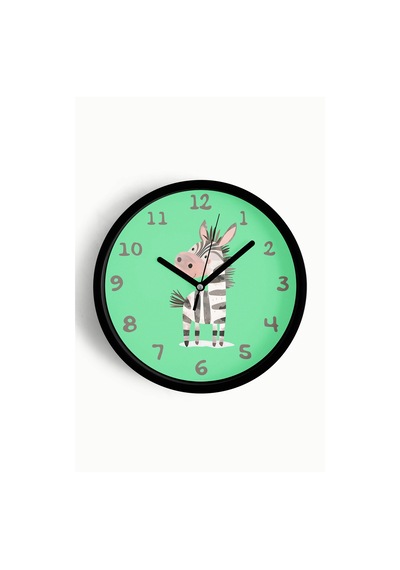 Sevimli Zebra Çocuk Odası Duvar Saati - 25cm - Önü Camlı Siyah Kasa - Sessiz Mekanizma-jh1138 Siyah