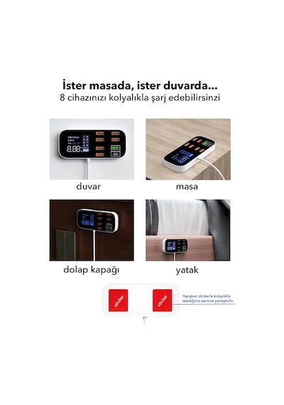 Spovan Impro Led Ekranlı 8 Port Usb Type C Şarj Cihazı