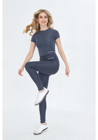 Lesa Wear Soft Touch Bedene Oturan Spor Crop T-shirt Short Fitted Antrasit