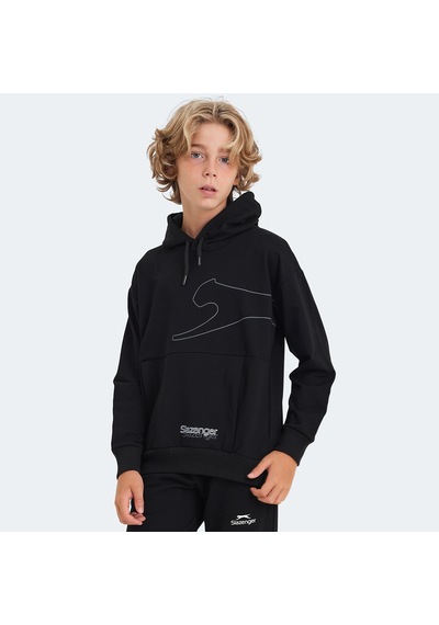 Slazenger LINK Çocuk Kapüşonlu Cepli Siyah Sweatshirt