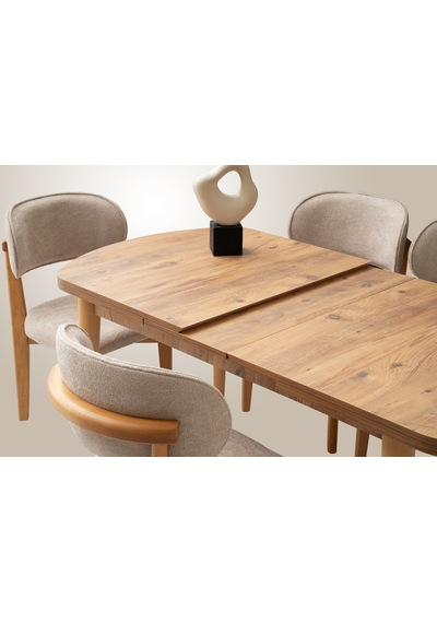 Mono Kaşıklıklı Masa, Verda Sandalye, Dışbudak, 140x80 Açık Ceviz