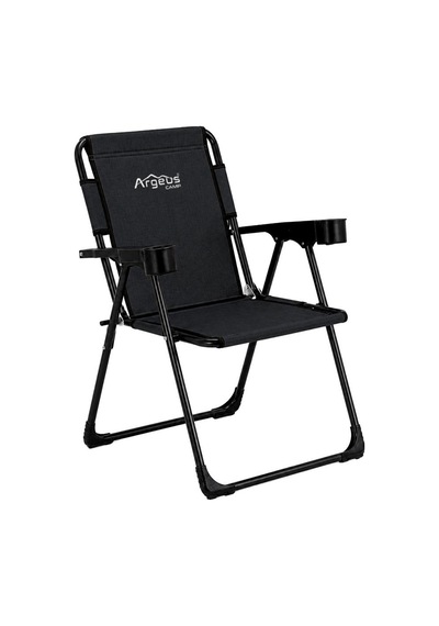 Katlanır Piknik Ve Kamp Sandalyesi - Bardaklıklı - Rock Plus - Linen Siyah Çok Renkli