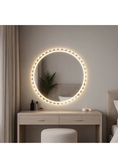90x90 Cm Luna Dot Led Banyo Aynası Dimming Touch Sensörlü Günışığı 3000k Sarı
