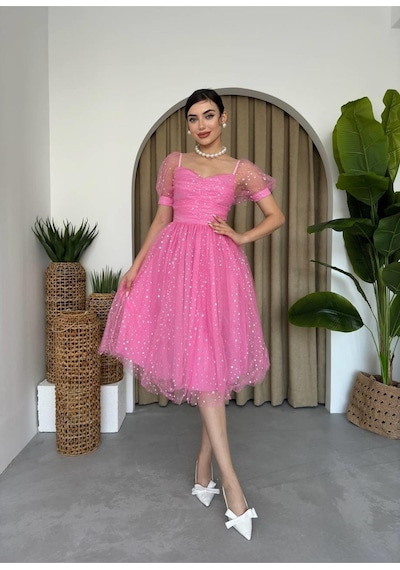 Helena Tül Elbise Pembe