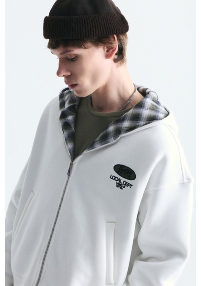 Vamos Boxy Fit Fermuarlı Kapüşonlu Sweatshirt V70-245 Ekru