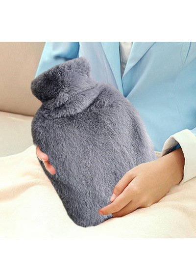 Sıcak Su Torbası Yan Cepli Gri Peluş Termofor 27x17x2cm 1 Litre Koyu Gri