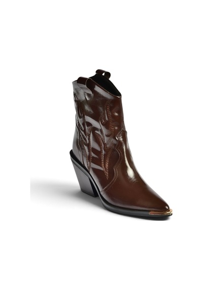 Fox Shoes Z920241160 Kahverengi Rustik Kalın Topuklu Kovboy Model Western Kadın Bot