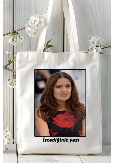 Art Hediye Salma Hayek Baskılı Bez Çanta Omuz Çantası Kişiye Özel Desen 4 Çok Renkli