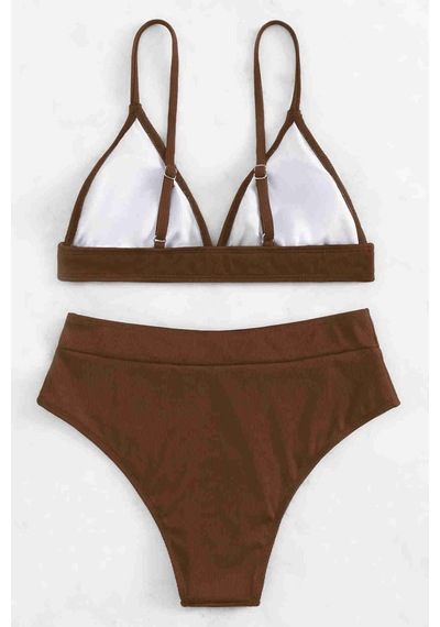 Angelsin Yüksek Bel Tasarım Bikini Altı Kahverengi 001