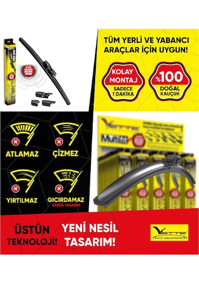 Vette Plus Multifit Araba Araç Otomobil Oto Ön Cam Arka Cam Silecek Muz Sileceği 550 Mm 55 Cm