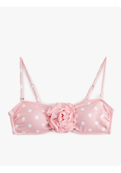 Koton Koton X Sibil Çetinkaya - Gül Aplike Detaylı Bandeau Puantiyeli Bikini Üstü Pembe Desenli 6sak10243mm