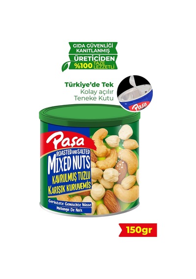 Kavrulmuş Tuzlu Karışık Kuruyemiş, Teneke Kutu, 150 Gr, Fındık-badem-kaju-yer Fıstığı Diğer