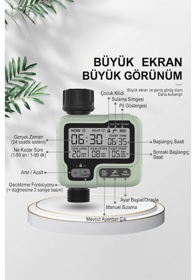 Akıllı Otomatik Bahçe Sulama Zamanlayıcısı - Ipx5 Su Geçirmez & Lcd Ekran