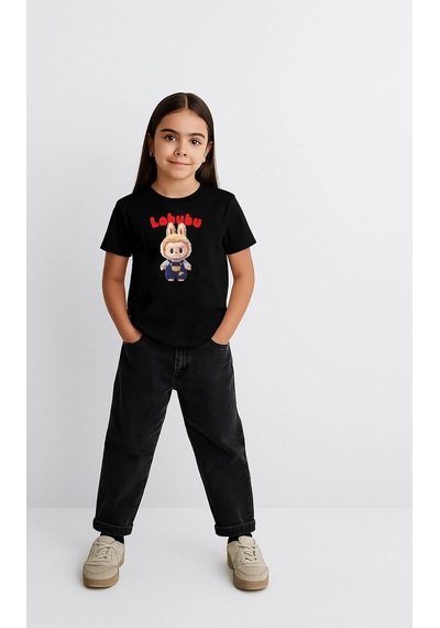 Kız Labubu Çocuk Baskılı T-shirt - Beyaz Çok Renkli