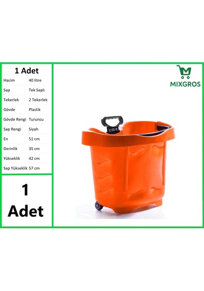 Tekerlekli Plastik Market Alışveriş El Sepeti 40 Litre Turuncu 1 Adet