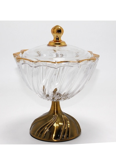Metal Ayaklı Kristal Cam Şekerlik Gold Detaylı S 9a93e