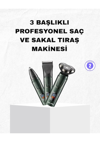 Şarjlı Ve Kablosuz 3 Başlıklı Profesyonel Bakım Seti Saç, Sakal, Burun Ve Kulak Düzeltici 1 - 2 Saat
