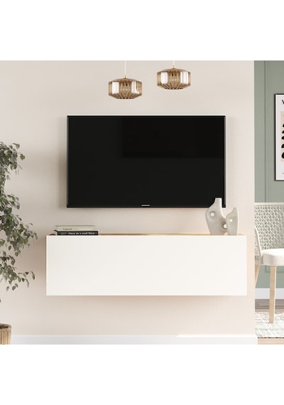 Aven Tv Ünitesi Tv Sehpası Kapaklı 100cm Çam-beyaz Ave12-aw Beyaz