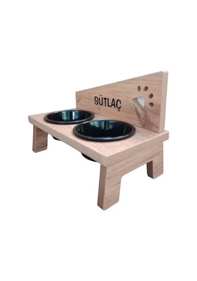 Realwood Özel İsimli Seramik Kaseli Kedi Köpek Mama Su Kabı Standı 800 ML