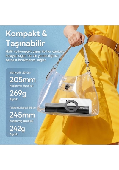 Ulanzi Sk26 113cm Manyetik 2'si 1 Arada Selfie Monopod Tripod Siyah - S014
