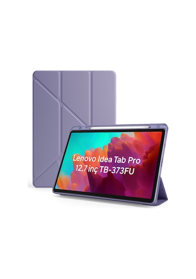 Lenovo Idea Tab Pro 12.7inç Tb-373fu Kılıf Kalem Bölmeli Trifolding Case Kılıf