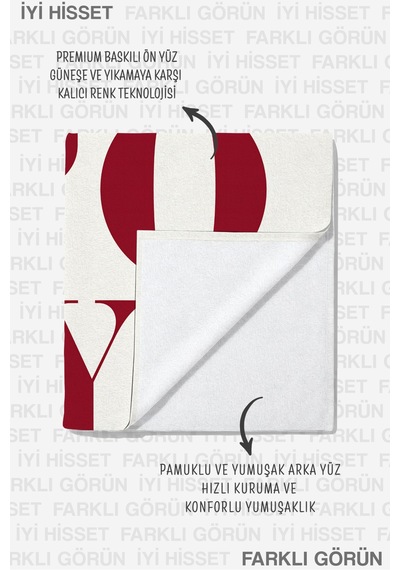 Modern Tipografik Yazılı Plaj Havlusu - Kırmızı Beyaz Minimalist Hızlı Kuruyan Mikrofiber Havlu Köpük Zambak
