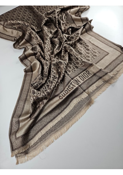 Cd Desen Kaşmir İpek Şal Silk Scarfs Hijab İthal Ürün Kahverengi