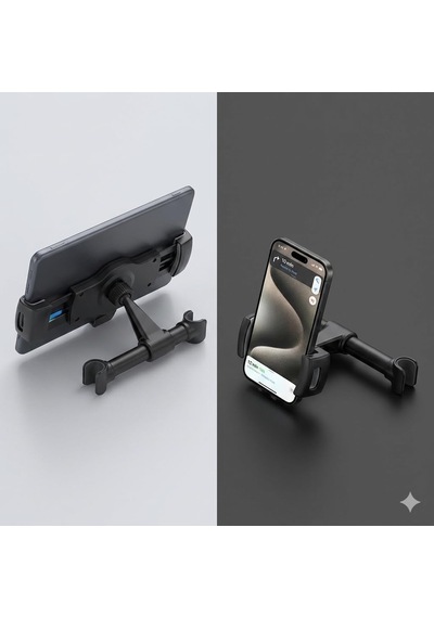 360 Ayarlanabilir Araç İçi Koltuk Arkası Tablet Ve Telefon Tutucu - Kaydırmaz Silikon Pedli, Universal Uyumlu