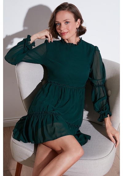 Lela Regular Fit Dik Yaka Büzgülü Astarlı Mini Bayan Elbise 611El345 Zümrüt Lela Regular Fit Dik Yaka Büzgülü Astarlı Mini Bayan Elbise 611El345 Zümrüt