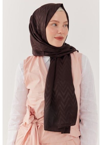 Mirsoy Scarf Zikzak Desen Parlak Jakar Şal - Acı Kahve Acı Kahve