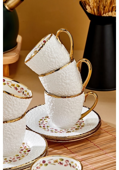 Cooker Royal Bloom 6 Kişilik 180 Ml Porselen Duble Çay Ve Kahve Fincan Takımı Ckr3808 Altın