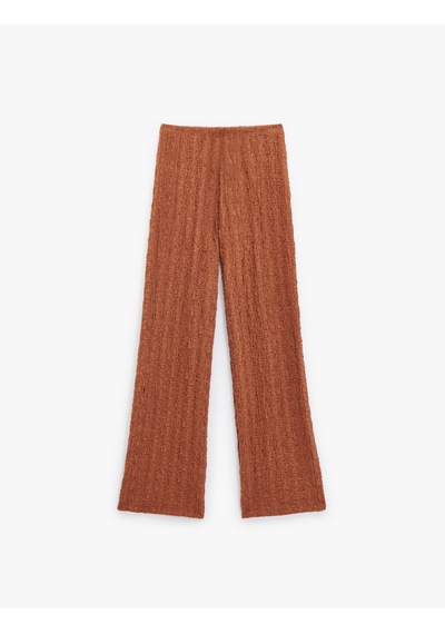 Koton Beli Bağcıklı Dokulu Uzun Bol Paça Pantolon Kahverengi 6wak40058ek Kahve