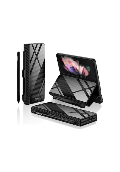Samsung Uyumlu Galaxy Z Fold 3 Kılıf Kalemlik Bölmeli Droga Pakette Kale Siyah