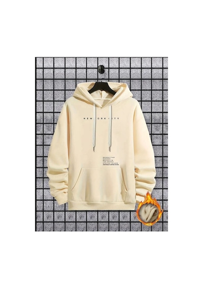 Medinenur Newyorkcıty Baskılı 2 İplik İçi Pamuklu Sweatshirt Bej