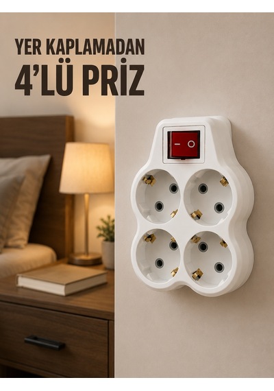 4 Lü Priz Çoğaltıcı Açma Kapama Anahtarlı Kablosuz Duvar Tipi Priz Adaptörü 0