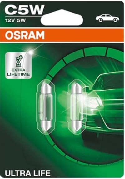 Osram Ultra Lıfe C5w Halojen, İç Mekan Aydınlatması, 6418ult-02b, 12 V Binek Arabası, Çift Blister 2 Adet