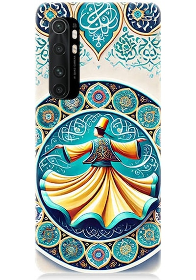 Xiaomi Mi Note 10 Lite Uyumlu Çini Motifli Semazen Figürü Desenli Silikon Kılıf Çok Renkli