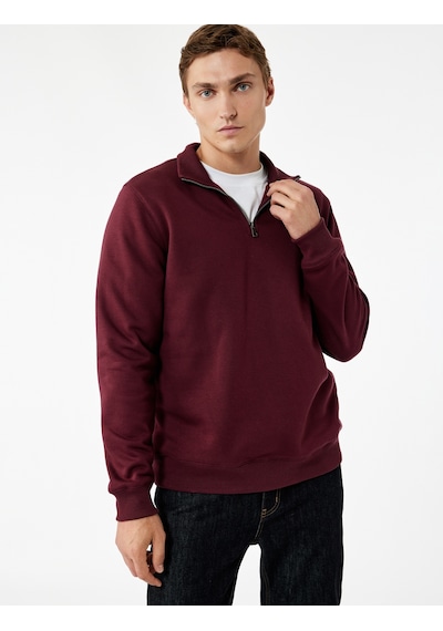 Koton Uzun Kollu Şardonlu Basic Yarım Fermuarlı Sweatshirt Bordo 6wam70016mk Bordo