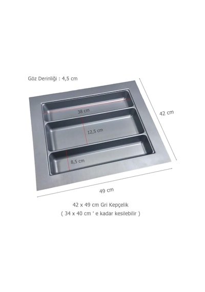 Çekmece İçi Kaşıklık ve Kepçelik Set 42 x 49 cm Gri