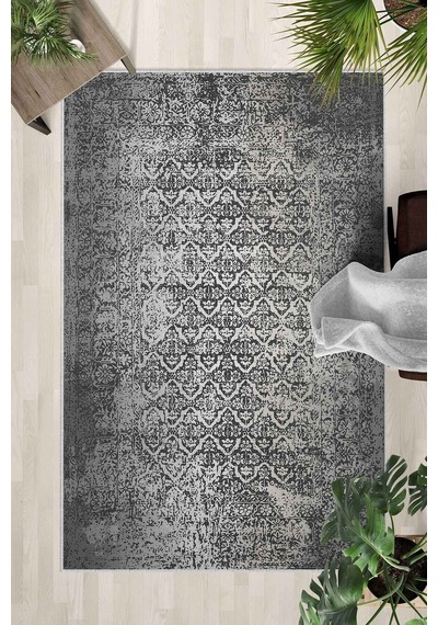Yıkanabilir Kaymaz Taban Dijital Baskılı Halı Ve Yolluk Leke Tutmaz Salon & Mutfak Halısı - 0596 Antrasit