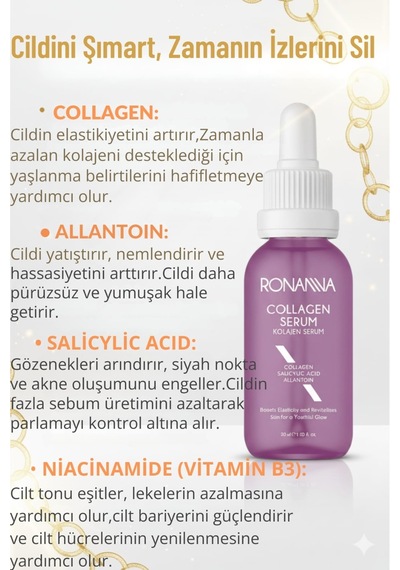 Ronanna Kolajen Serum Cilt Sıkılaştırıcı Kırışıklık Karşıtı Anti Aging Yoğun Nemlendirici Yüz Serumu 30 Ml