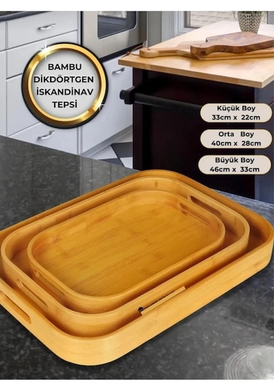 Kapris Home 3'lü Bambu Tepsi Kap-114