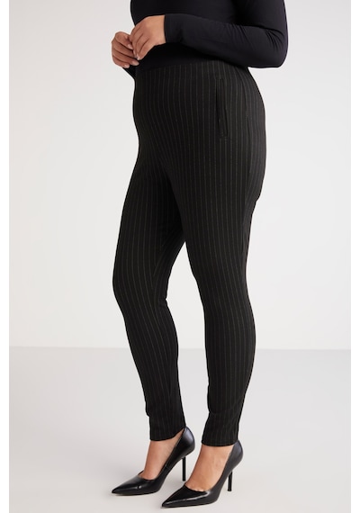 ETHIQUET ABRIELLEBB Kadın Çizgi Desenli Slim Fit Dar Paça Fermuarlı Örme Siyah - Beyaz Büyük Beden Pantolon