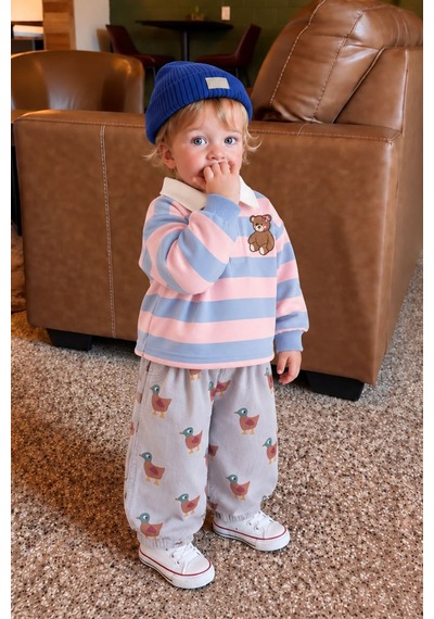 Minigimin Cicileri Ördek Desenli Unisex Çocuk Gabardin Pantolon - Gri