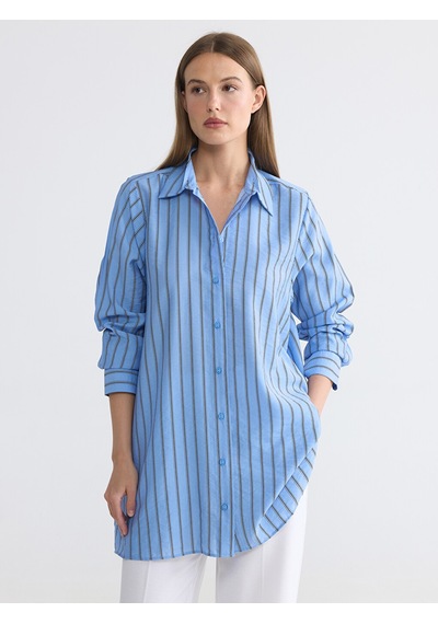 Lcw Everyday Mavi Çizgili Oversize Kadın Gömlek Tunik
