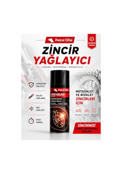 Petrol Ofisi Zincir Yağlayıcı 400 Ml Motosiklet Bisiklet O-ring X-ring Z-ring Uyumlu