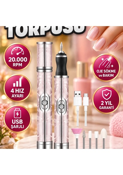20.000 Rpm Usb Şarjlı Elektrikli Tırnak Törpüsü 4 Hızlı Oje Sökme Ve Bakım Cihazı
